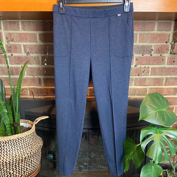 ST. JOHN Marled Dusty Blue Front Seam Tapered Elastic Pants, Size 10 - Picture 2 of 11